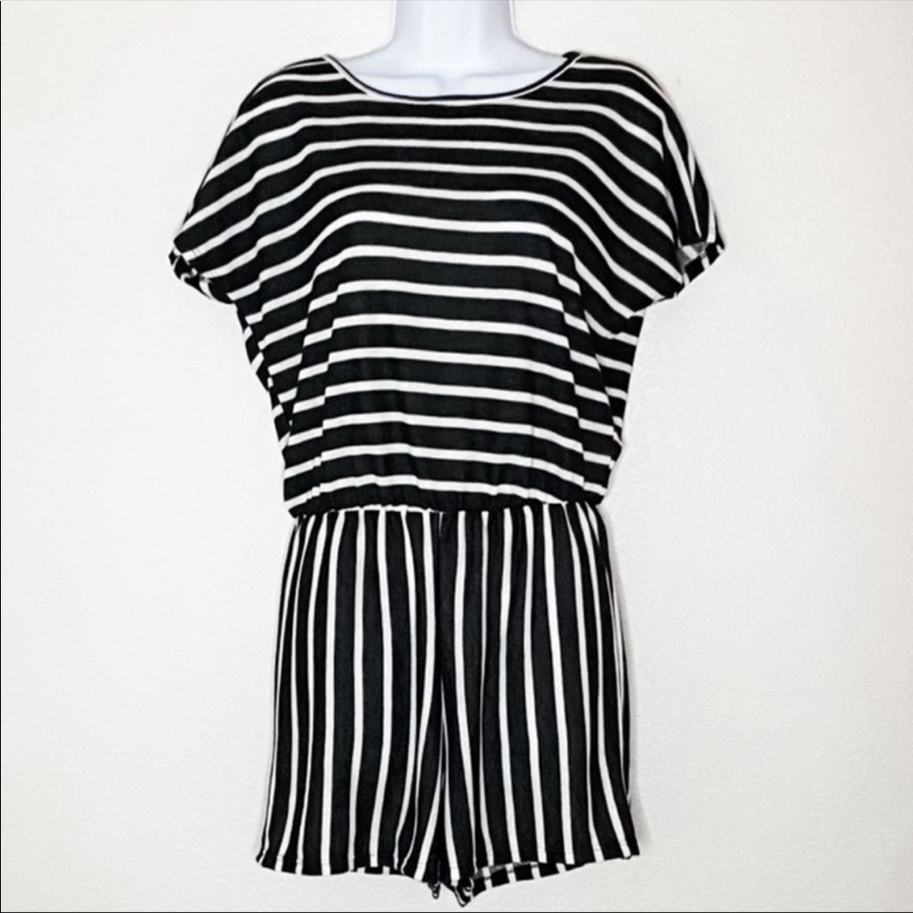 NWT See You Monday B&W Striped Romper - Size Med